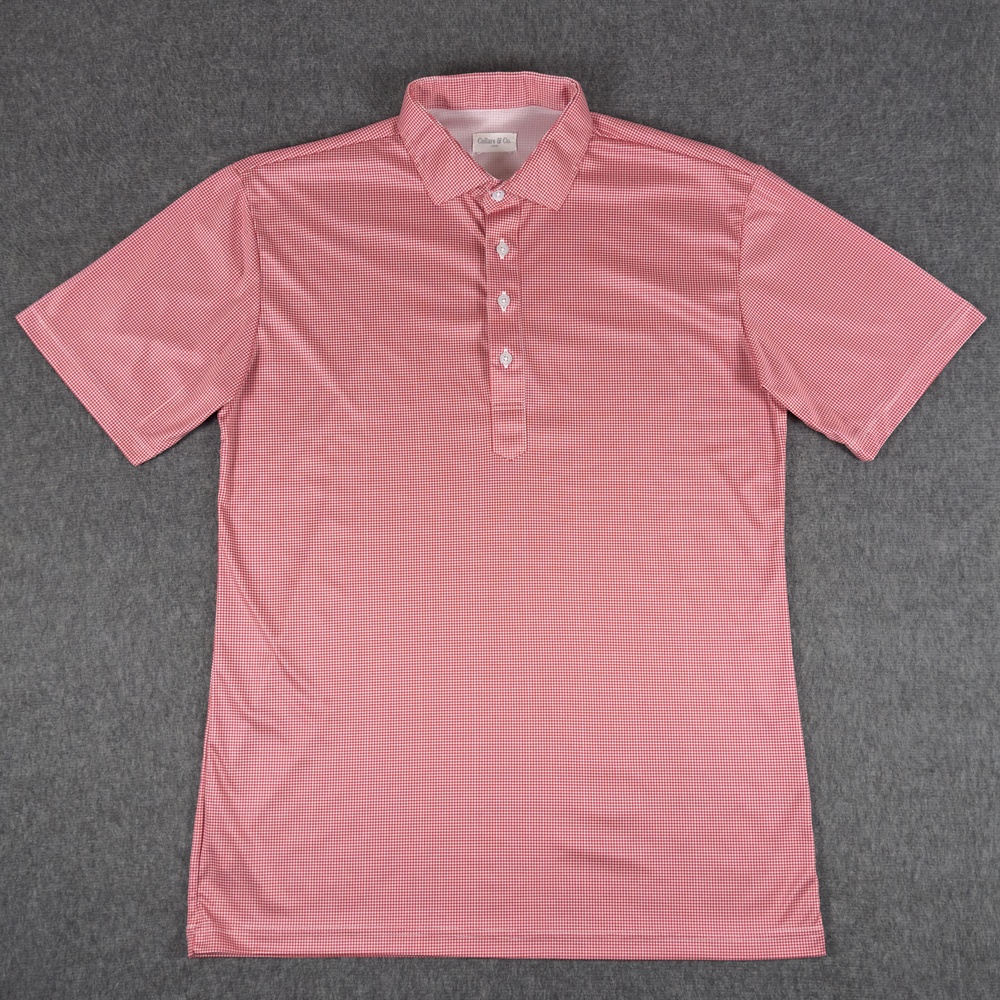 Collars & Co Polo Shirt Mens Large Red Houndstooth Dress Collar Knit Jersey